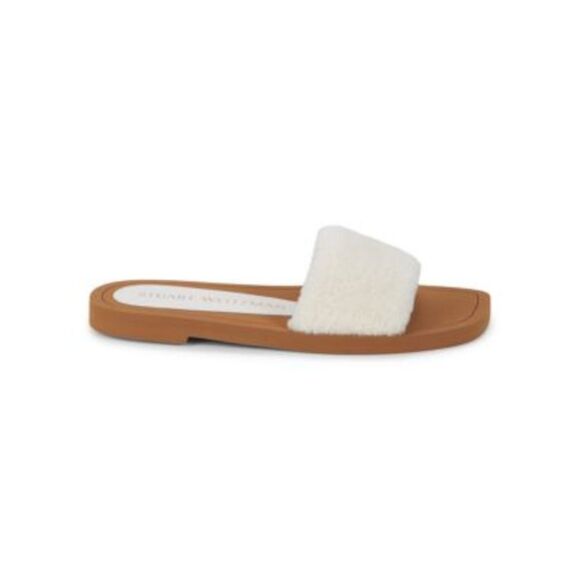 STUART WEITZMAN Womens White Sheep Shearling Cammy Slip On Slide Sandals 7 B